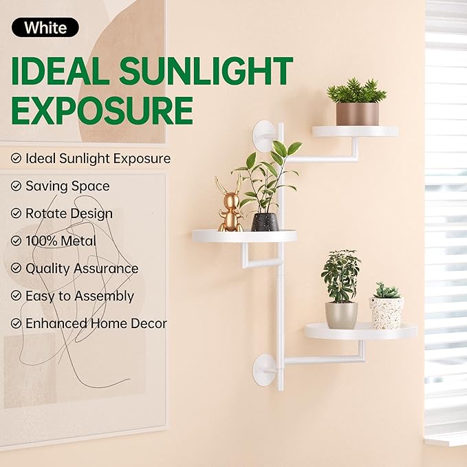 Rotating Window Plant Shelves, 3-Tier Metal Plant Shelf Indoor, White Plant Stand, Plant Rack for Wall Planters for Plants¡ê?Window Sill Gifts for Plant Lovers-VerdiqueGarden