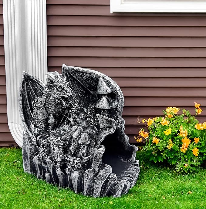 Dragon Sculpture 3"x4" Gutter Downspout Decoration, Outdoor Decor, Garden Animal Statue Ornament, Gutter Downspout Diverter Rain, Splash Block, Gutter Extender, Decorative Gutter Extension-VerdiqueGarden