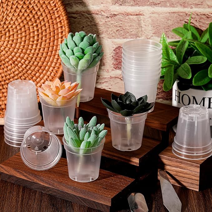 Yaomiao 200 Pcs 2 Inch Clear Mini Plastic Plant Pot Nursery Seedling Pots Seed Starter with Drainage Holes for Indoor Outdoor Garden Succulent Plants Cuttings Transplanting-VerdiqueGarden