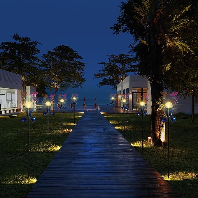 VCUTEKA Solar Lights Outdoor Metal Garden Stake Waterproof Crackle Glass Globe Garden Decor Fairy for Pathway, Lawn, Patio, Yard-VerdiqueGarden