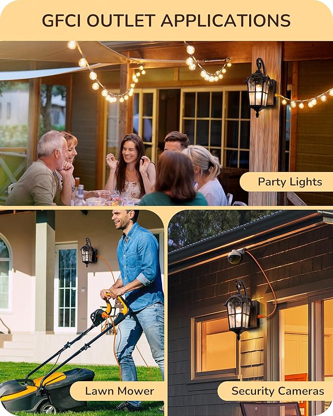 EDISHINE Dusk to Dawn Outdoor Wall Lights, Porch Light Fixture with GFCI Outlet, Exterior Wall Lantern with E26 Socket, Waterproof Outside Wall Sconce Wall Mount Lamp for Front Door, Patio, Garage-VerdiqueGarden