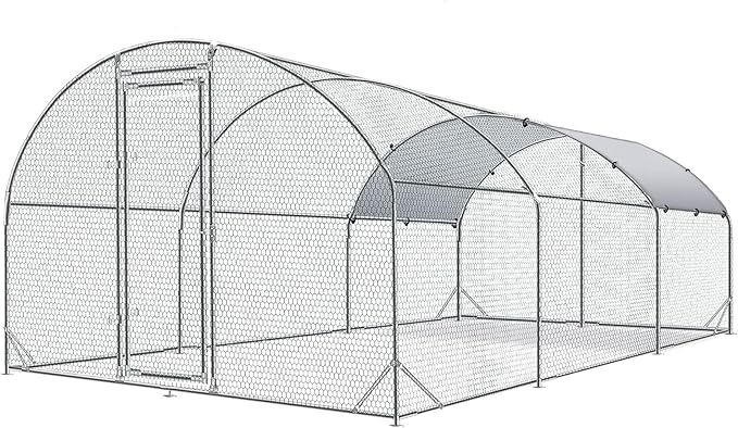 4ever2buy Large Metal Chicken Coop with Run Walk-in Poultry Cage Chicken Runs House Pen Cage Dome Roofed Chicken Coops with Anti-Ultraviolet Cover for Outdoor Backyard Farm Use 9.5'W x 19.3'L x 6.3'H-VerdiqueGarden