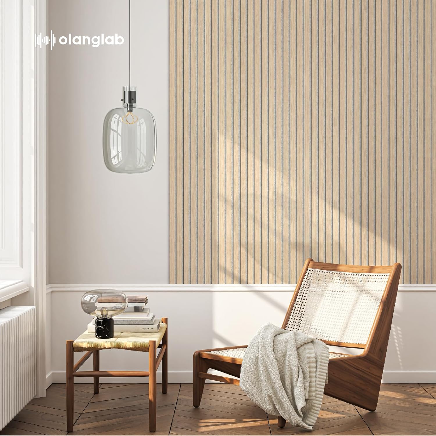 Olanglab Wood Slat Wall Panels, Wooden Wall Panels, 94.5"x12.6" Each 3D Wall Panels for Interior Wall Decor, 4 Pack in Total 94.5"x50.4" (Light Oak-Grey Felt)-VerdiqueGarden