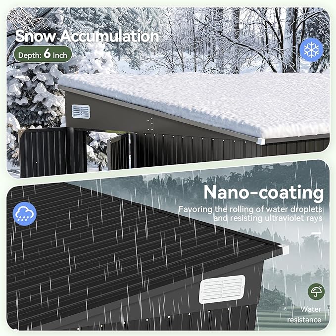 Aoxun 7' x 4' Shed 140 CU.FT Outdoor Waterproof Storage Shed with Triple Lockable Door Garden Metal Tool Shed for Outside-VerdiqueGarden