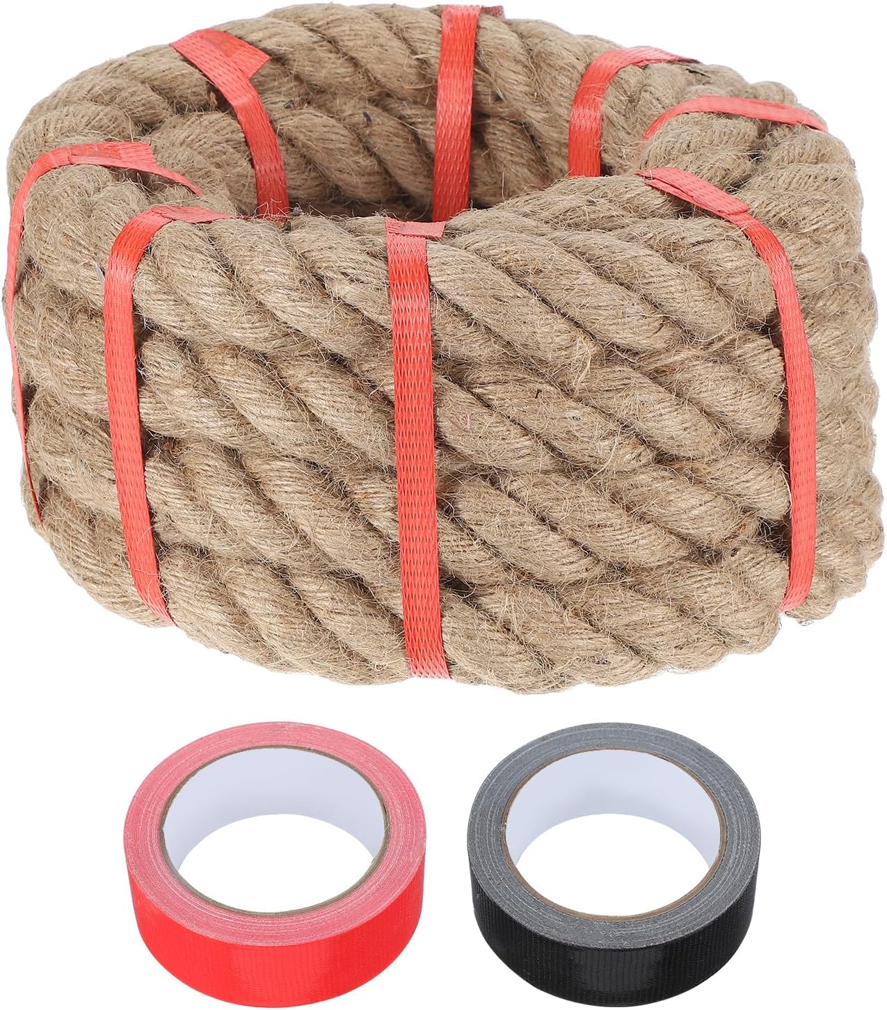 MECCANIXITY Jute Rope 1.2 Inch x 15ft, Thick Twine Rope Ropes Braided Jute Twine Natural Brown Burlap Cord String Heavy Twisted with Tapes for Decorative Crafts Railing Swing Tug of War-VerdiqueGarden