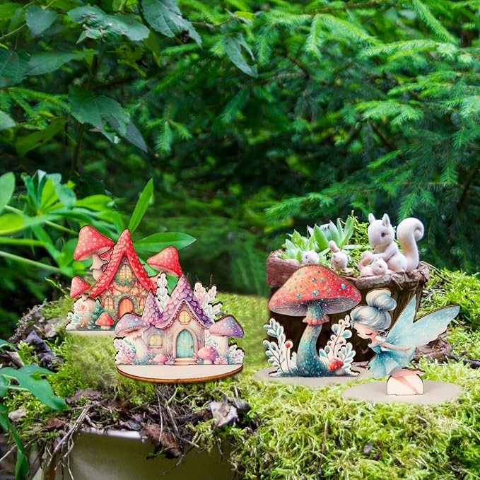 16 Pcs Fairy Party Decorations Wooden Fairies Centerpieces Table Topper Vintage Fairies Mushroom Butterfly Decorations for Home Table Woodland Forest Birthday Party Decor-VerdiqueGarden