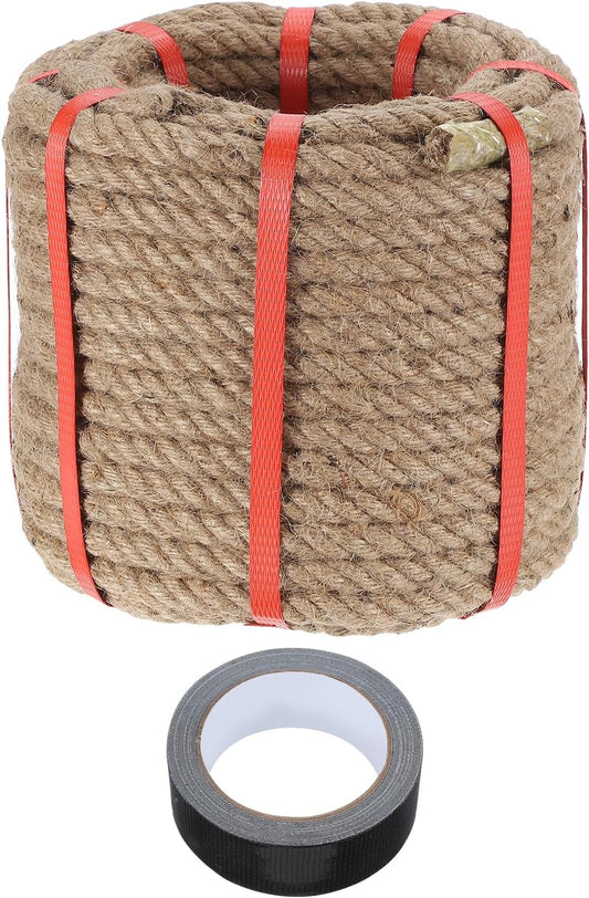 MECCANIXITY Jute Rope 0.55 Inch x 98ft, Thick Twine Rope Ropes Braided Jute Twine Natural Brown Burlap Cord String Heavy Twisted with Tape for Decorative Crafts Railing Swing Tug of War-VerdiqueGarden