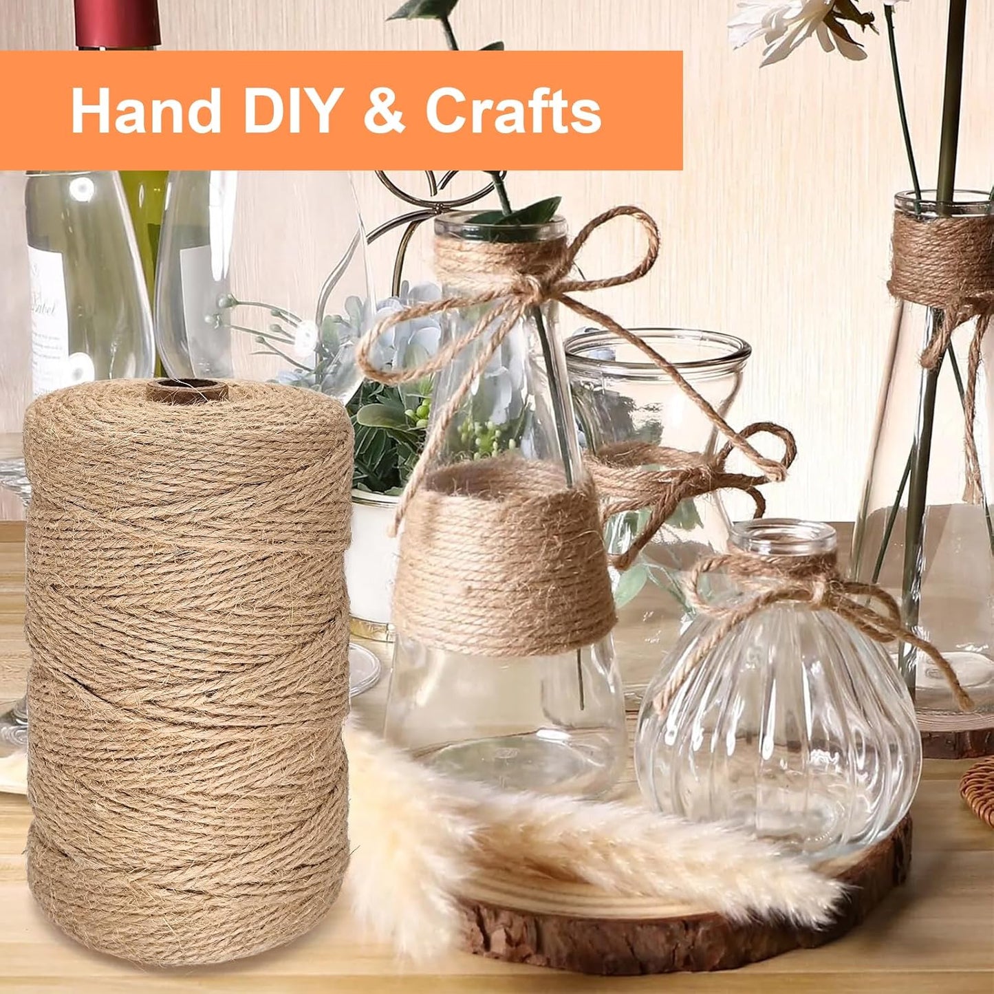 Twine String, 3mm 820FT Jute Rope for Handmade Arts Crafts Gift Wrapping, Burlap String for Gardening Climbing Plant, Hemp Cord for Halloween Christmas Wedding Decoration-VerdiqueGarden