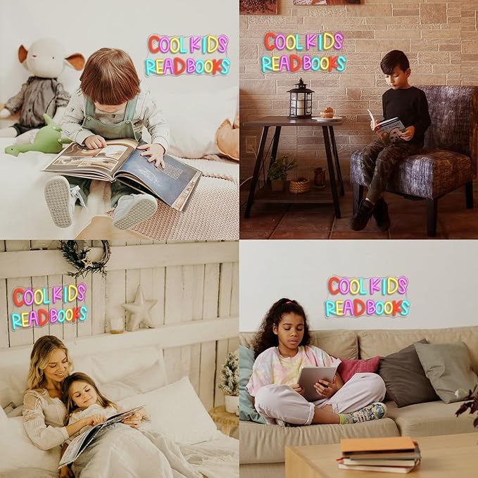 Cool Kids Read Books Neon Sign Reading Corner for Kids Neon Signs for Wall Decor LED Light Library Classroom Book Club Christmas Gift for Kids & Teens(5V2A)-VerdiqueGarden