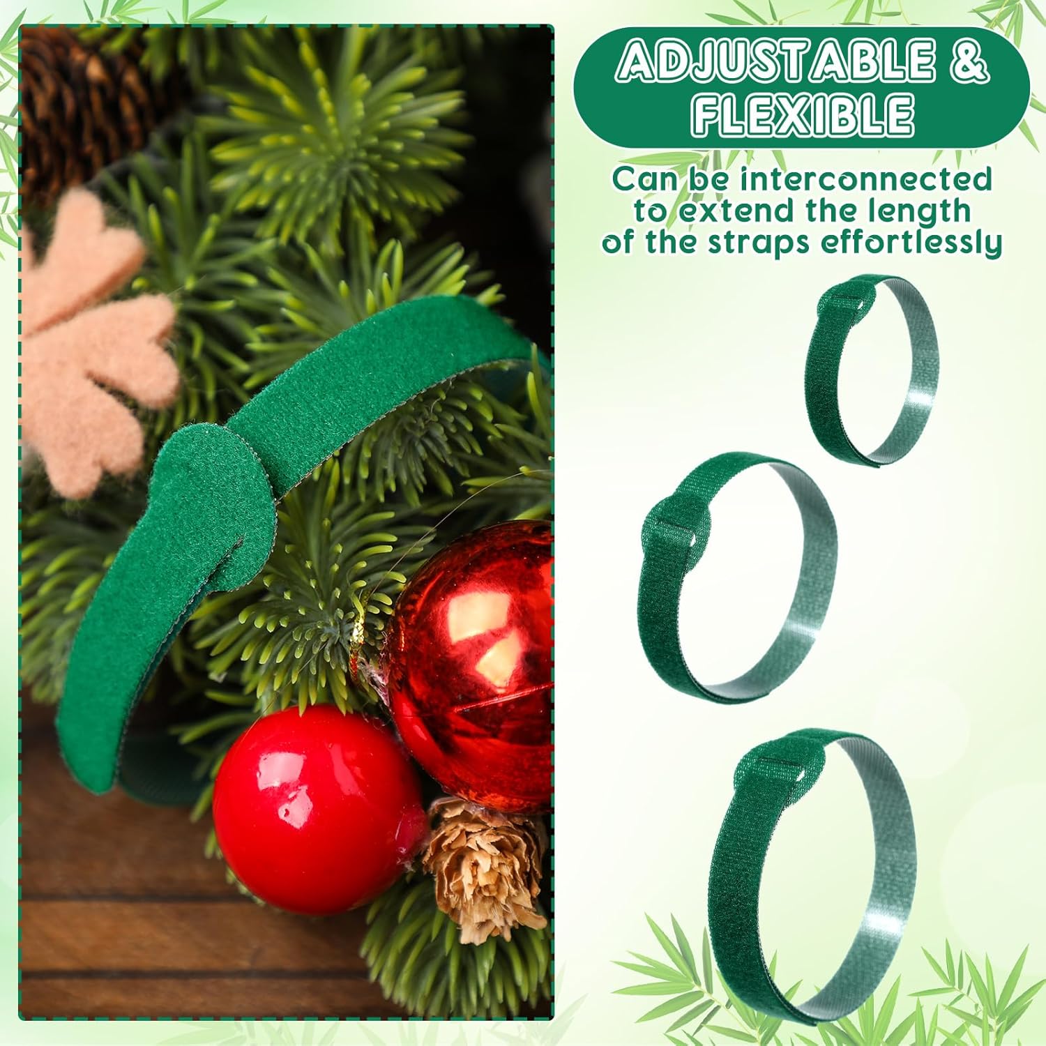 80 Pcs 12 Inch Christmas Garland Ties Green Adjustable Holiday Banister Ties Reusable Fastener Strap Nylon Garden Plant Cable Strap Christmas Tree Wreath Hook Loop Organizer for Home Office-VerdiqueGarden