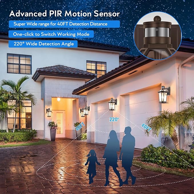 VIANIS Motion Sensor Outdoor Lights, Oil Rubbed Bronze Dusk to Dawn Outdoor Wall Lights Exterior, Waterproof Wall Lantern with Tempered Glass, Modern Outside Wall Sconce for Garage Front Porch, E26-VerdiqueGarden