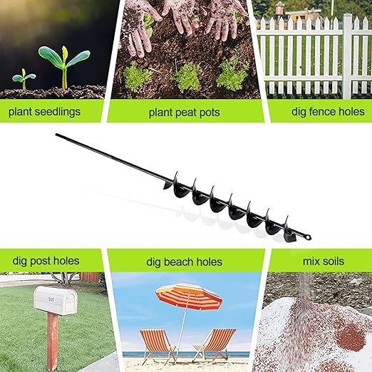 TCBWFY 2x32 Inch Auger Drill Bit for Planting - Long Handle Easy Planter Garden Auger - Bulb & Bedding Plant Augers - Post Hole Digger for 3/8”Hex Drive-VerdiqueGarden