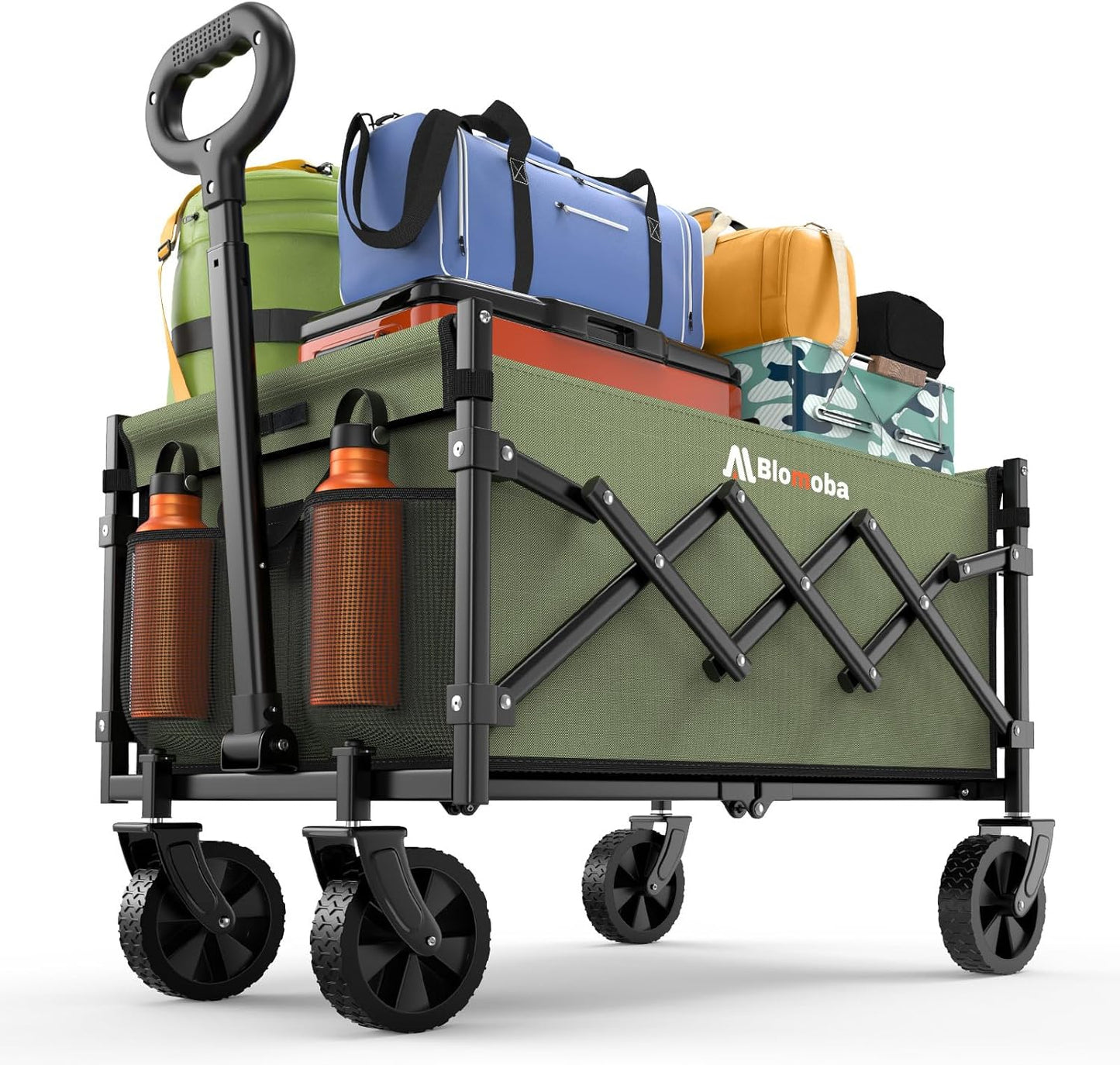 Collapsible Wagon with Wheels, 220 lbs Wagons Carts Foldable Wagon Cart with Flexible Handle, Lightweight Portable Folding Utility Grocery Shopping Cart for Grocery Sports Garden Camping, Green-VerdiqueGarden