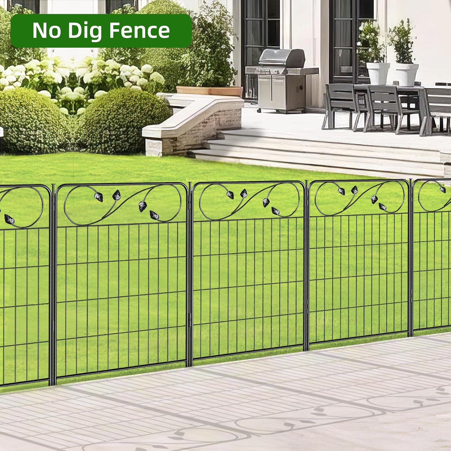 No Dig Decorative Garden Fencing 30in(H) X16ft(L) 8 Panels+9 Stakes Temporary Fence Metal Edging Patio Garden Fence Border for Flower Bed, Animal Barrier for Outdoor-VerdiqueGarden