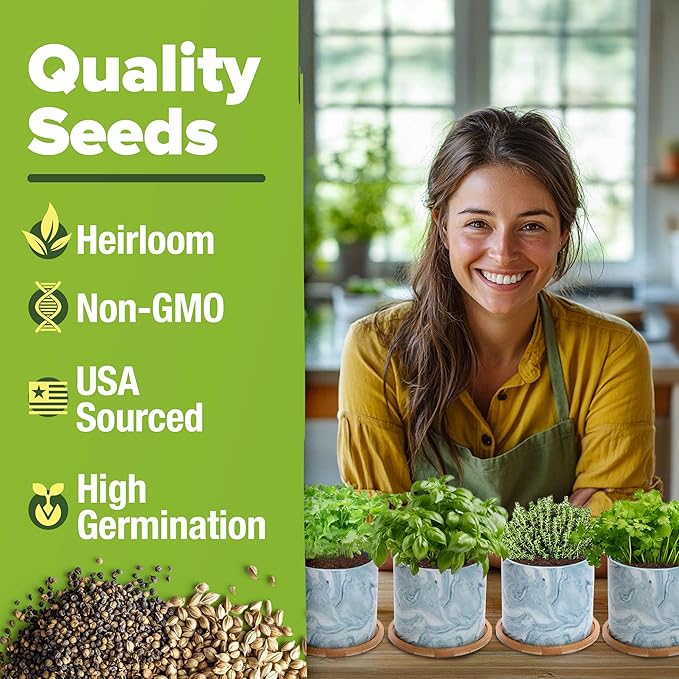 HOME GROWN Indoor Herb Garden Kit w/Glazed Ceramic Pot - Easy-to-Grow Kitchen Window Gardening Starter Set - Unique Housewarming Gift for Women, Mom, Gardeners, Friend, Her, Mother-VerdiqueGarden