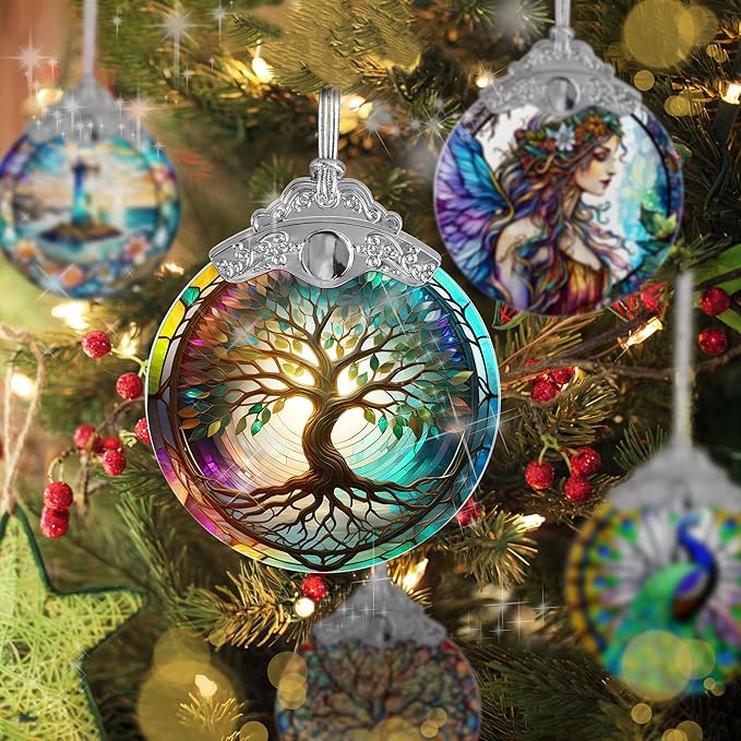 Tree of Life Suncatcher, Jocidea Stained Glass Window Hanging, Christmas Ornament, Tree of Life Ornaments for Christmas Tree, Tree of Life Home Decor, Holiday Decor, Christmas Decor-VerdiqueGarden
