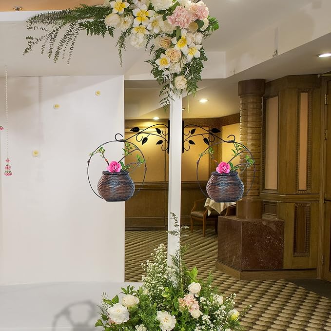 3 Leaves Style Metal Hanging Plant Brackets 12 inches x 7.5 inches, Pack of 2, Wall Mount Plant Hangers, Planter Hooks for Flower Baskets, Bird Feeders in Corridor/Patio/Porch/Garden-VerdiqueGarden