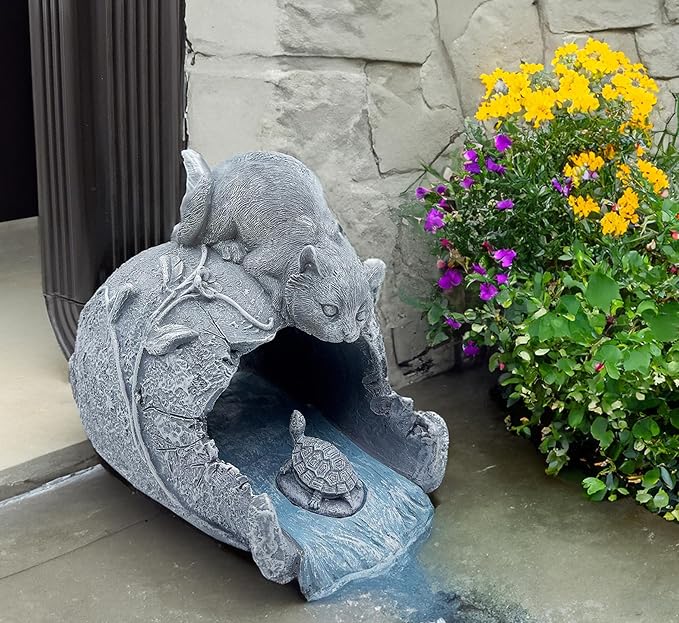 Real Cat Sculpture Gutter Downspout Extender, Eco-Friendly Resin Garden Animal Statue, Decorative Gutter Extension Downspout, Outdoor Decor Ornament, Splash Block, Perfect for 3"x4" Downspouts-VerdiqueGarden
