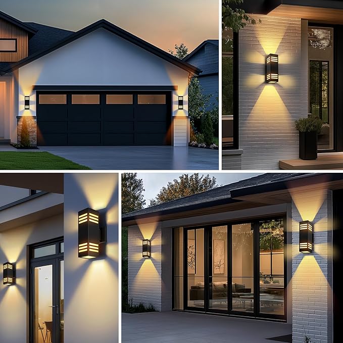 2 Pack Outdoor Wall Lights, Up/Down Modern Wall Sconce Exterior Lighting Fixture Square Wall Lamp Aluminum IP65 Waterproof Wall Mount Porch Lights ETL Listed E26 Bulbs Included 2700K-VerdiqueGarden