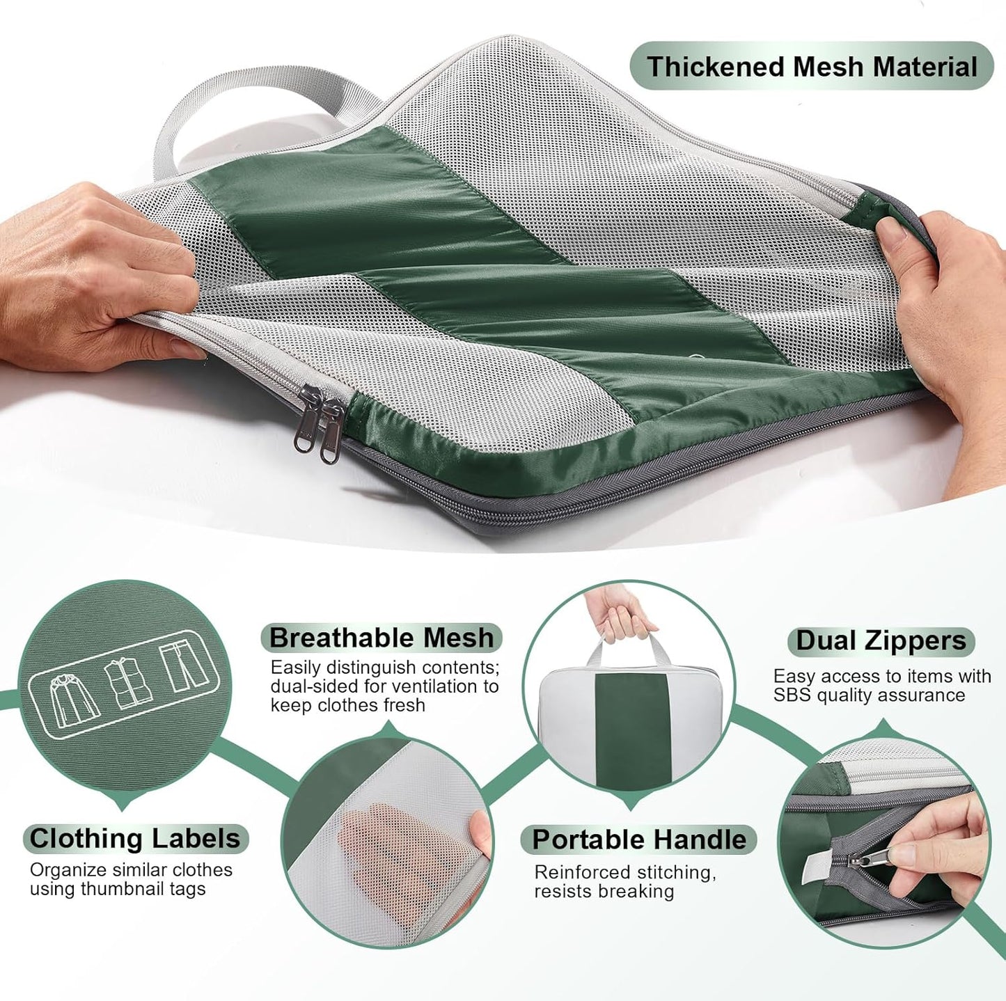 8 Set Compression Packing Cubes for Travel Essentials,Compressible Expandable Packing Cubes for Suitcase,OlarHike Luggage Organizer Bags for Travel,Handy Helper for Organizing Clothes(Dark Green)-VerdiqueGarden