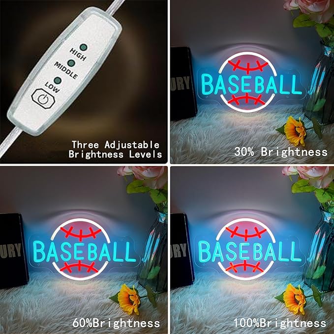 Baseball Neon Sign Dimmable LED Neon Signs for Wall Decor, Baseball Neon Light Sign for Bedroom Man Cave Gaming Room Party College Club Decor Sports Soccer Players Lover Gifts-VerdiqueGarden