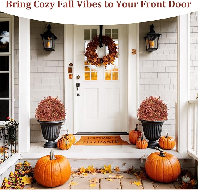 24" Tall Artificial Boxwood Ball Fall Topiary Trees Set of 2, UV Resistant Large Faux Plants Outdoor, 2ft Fake Bushes and Shrubs Look Real with Stake for Front Porch Outside Planter Backyard Decor-VerdiqueGarden