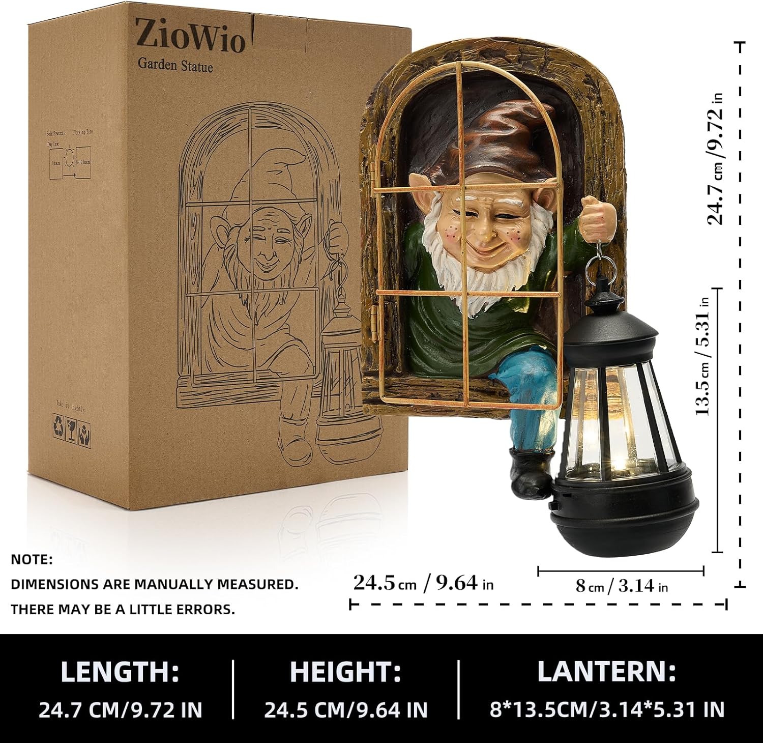 Garden Gnome Decor Outdoor Statue - Gnome With Solar Waterproof Lantern, Whimsical Elf Out The Door Tree Hugger Garden Statues, Home, Fence, Patio, Resin Ornament, Gardening Gift Tree Faces Gnomes-VerdiqueGarden