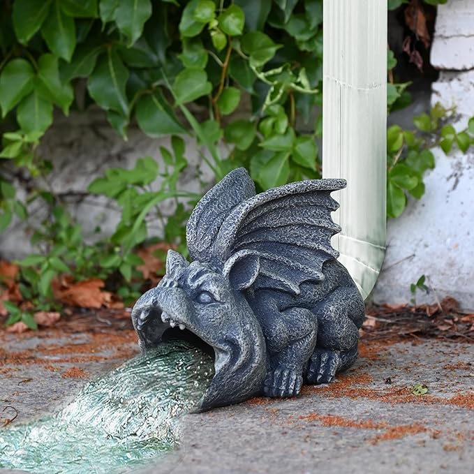 OwMell Gargoyle Gutter Guardian Downspout Statue, Garden Decorative Downspout Extension Statue Figurine, Gutter Guards for 3" x 4" Rain Downspout Splash Block, Downspout Extender Diverter-VerdiqueGarden