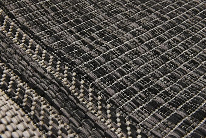 Unique Loom Outdoor Border Collection Area Rug - Soft Border (2' x 6' 1" Runner, Black/ Ivory)-VerdiqueGarden