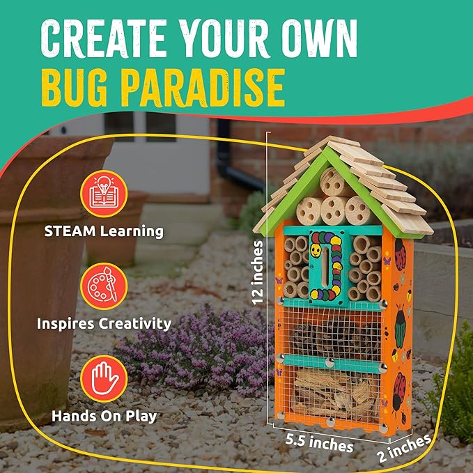Premium Bug Hotel Kit, DIY Cedar Wood Craft for Building Bee, Ladybug, or Butterfly Houses, Educational Kit for Kids, Parents and Teachers-VerdiqueGarden