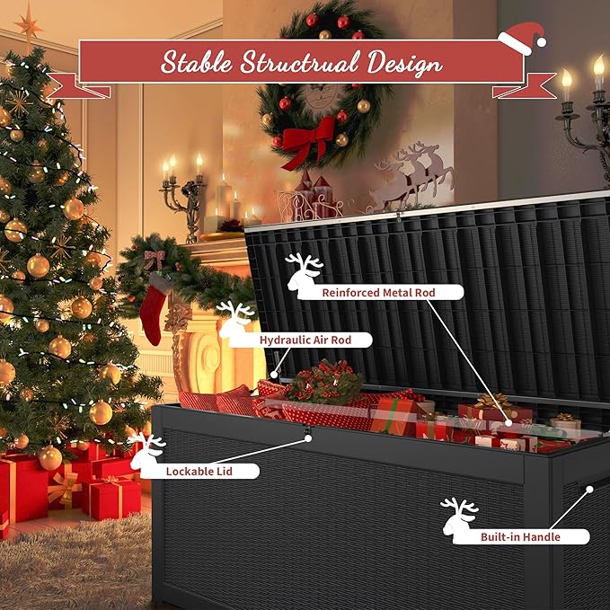 NUNU LAB 260 Gallon Outdoor Storage Box,Resin Large Sturdy Deck Box, Backyard Outside Storage Box Waterproof with Double Wall Panels,Package Delivery Garden Outdoor Hose Bin-VerdiqueGarden