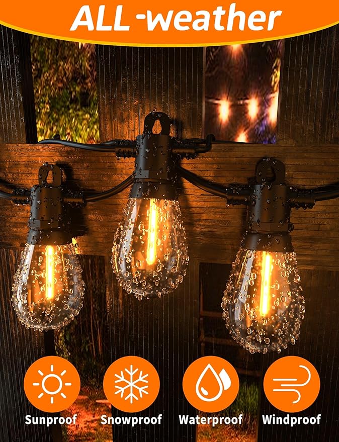 Achin 26FT LED Outdoor String Lights, Patio Lights Waterproof with 13+1 S14 Edison Shatterproof Bulbs, 2200K Dimmable Outside Hanging Lights, String Lights for Outside Backyard Bistro Market Pergola-VerdiqueGarden