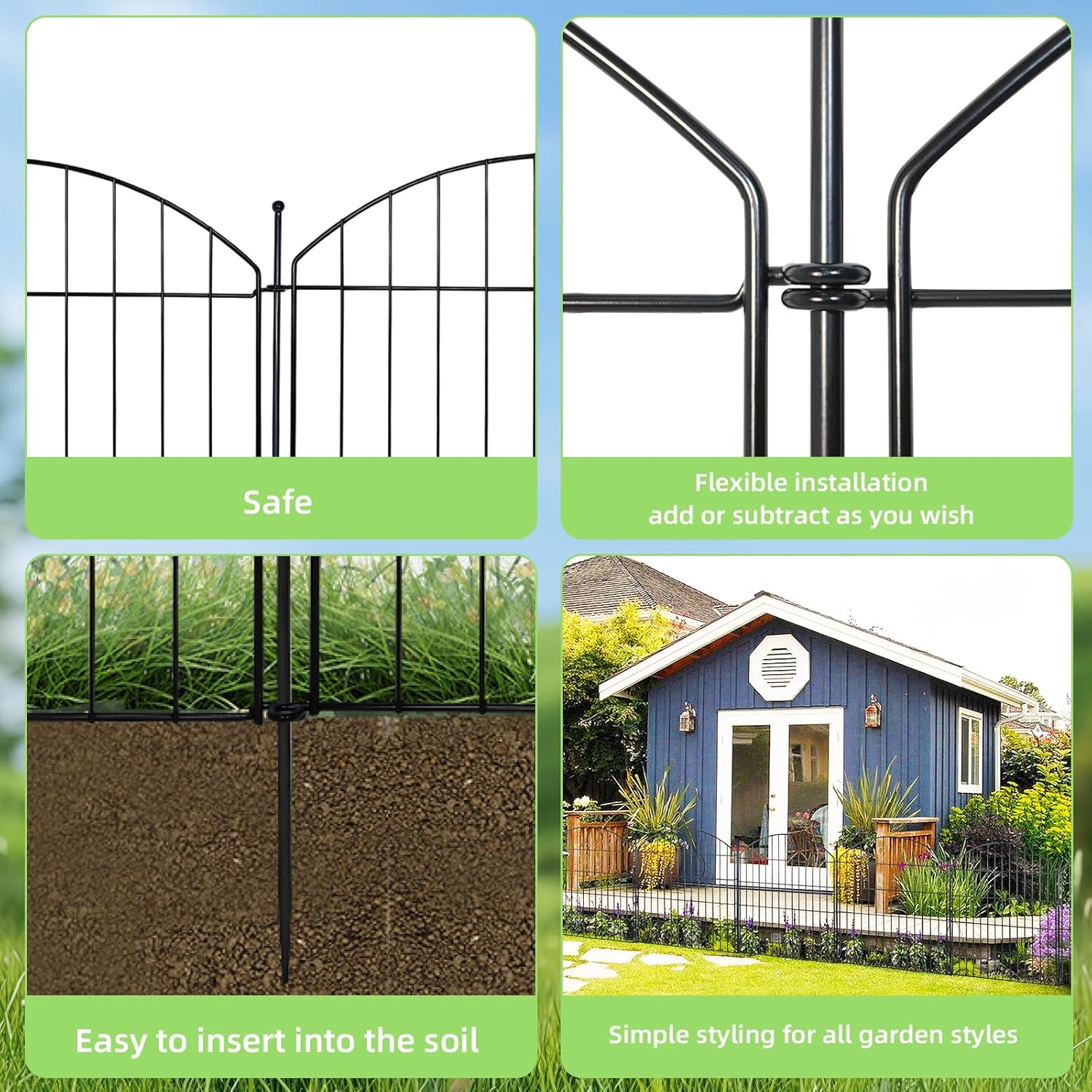 Decorative Garden Fence 32in (H) x12ft (L), 5 Pack No Dig Fence Animal Barrier for Dog, Arched Flower Bed Edging, Wire Border Panel Fencing for Yard Patio Outdoor Decor-VerdiqueGarden