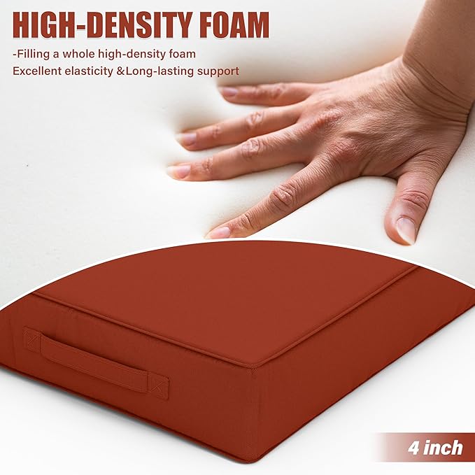 Patio Chair Cushions 22 X 22 X 4 Inch Waterproof Outdoor Seat Cushions for Patio Furniture, Outdoor Sofa Couch Pads with Ties & Handle, Set of 2, Terra Red-VerdiqueGarden