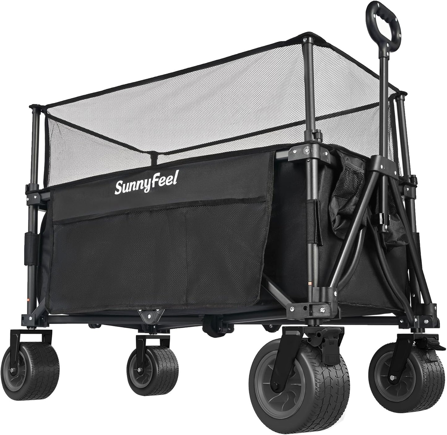 SUNNYFEEL Heavy Duty Collapsible Outdoor Utility Wagon Cart 500LB Capacity Adjustable Handlebar,Foldable Beach Wheels Stable Durable Oxford Fabric for Shopping Garden Camping (Black, Tall Version)-VerdiqueGarden