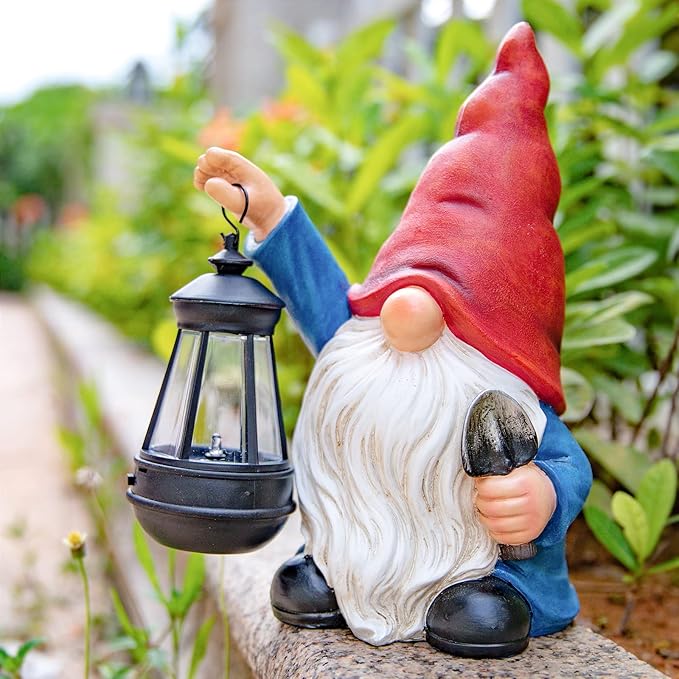 Garden Gnome Outdoor Decoration with Shovel Solar Gnomes Statue with Lantern LED Lights,Terrace Courtyard Lawn Patio Porch Decoration Christmas Housewarming Gift for Woman Mom-VerdiqueGarden