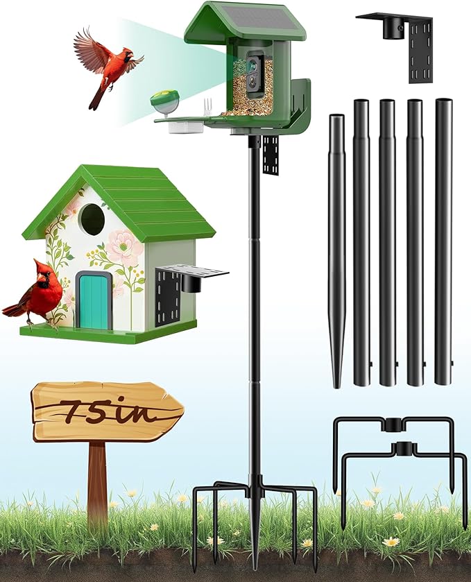 Bird Feeder Pole – 75 Inch Height Bird House Pole with 1-Inch Dia Heavy Duty for Birdfeeders, Feeding Stand with Mount Kit for Outdoor, Slip-Fit Connection-VerdiqueGarden
