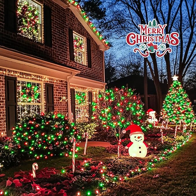 JMEXSUSS 200 LED Red and Green Christmas Lights Outdoor, 66ft String Lights Indoor Clear Wire Plug in for Bedroom Party Christmas Tree Decorations-VerdiqueGarden