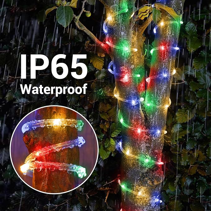Solar Rope Lights, 2 Packs 66ft 200LED Solar String Lights, 8 Modes Waterproof Solar Powered Outdoor Light, Flexible Clear Tube Light for Garden Backyard Patio Deck Pool Tree Decorations- Multicolor-VerdiqueGarden