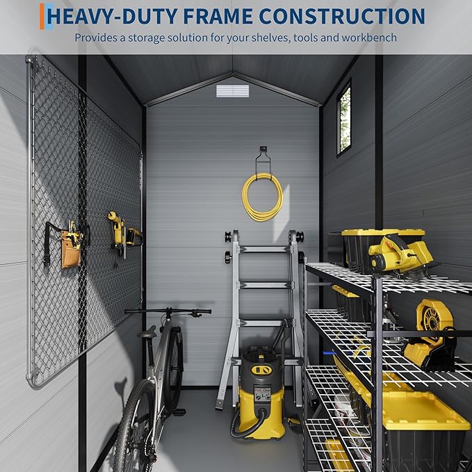 All-Weather Plastic Shed with Window, Outdoor Resin Garden Shed with Lockable Door and Vents, Outdoor Resin Storage Sheds for Backyard, Patio, Lawn, Tool, Bike-VerdiqueGarden