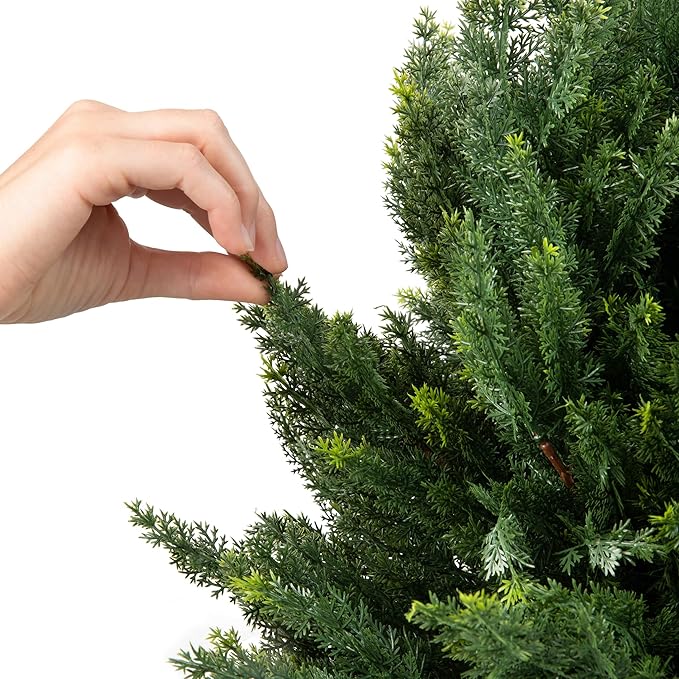 Premium 16" Diameter Artificial Cypress Topiary – Set of 2 Faux Plants in Beige Decorative Planters – UV-Resistant, Weatherproof, Realistic Outdoor & Indoor Greenery-VerdiqueGarden