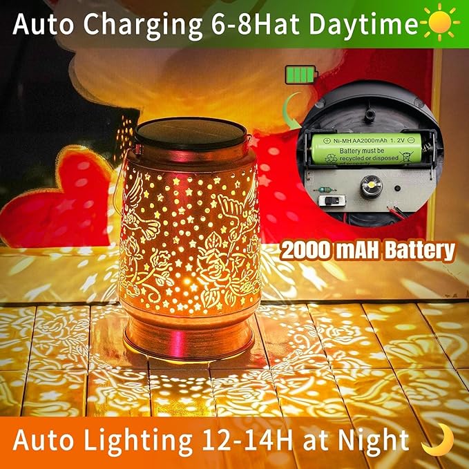 Hummingbird Solar Lanterns Outdoor Waterproof Large Metal Hanging Lantern with 2000mAh Battery, Solar-Powered Garden Lights Decor for Yard, Patio, Backyard - Birthday Gift for Women, Mom, Grandma-VerdiqueGarden