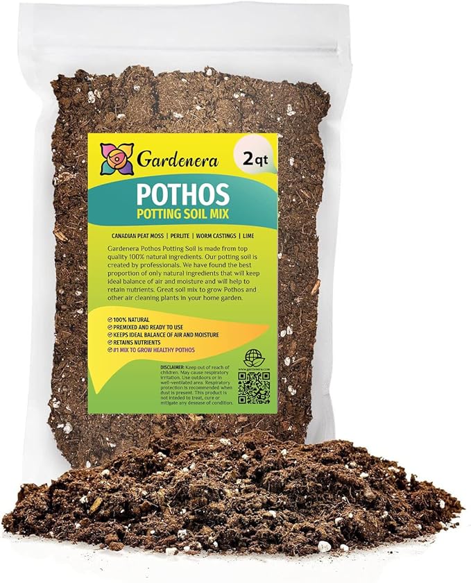 Premium Pothos Potting Soil Mix - Air Cleaning Plant Potting Mix, Soil Mix for Pothos, Parlor Palm, Peace Lily - (2 Quart Bag)-VerdiqueGarden