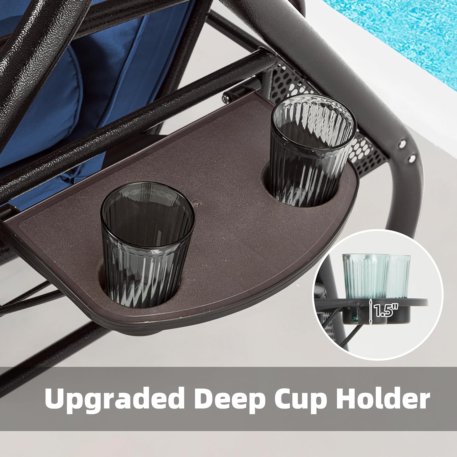 HOMREST 3 Seat Outdoor Porch Swing with Adjustable Canopy, Convertible Patio Swing Bed with Stand, Patio Glider Swing with Upgraded Cup Holder, Thicken Cushions ＆ Pillow for Backyard (Blue)-VerdiqueGarden