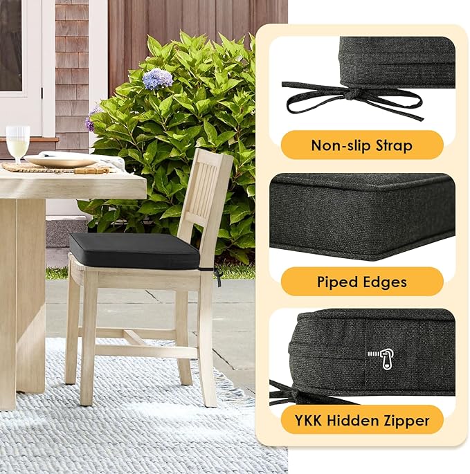 Outdoor Sunbrella Square Corner Seat Cushion, 18.5"x16"x3", Set of 4, Non Slip Seat Cushion Pads with Removable Cover for Patio Furniture, Garden Yard Lawn, Spectrum Carbon-VerdiqueGarden