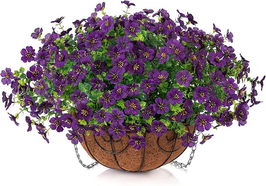 Artificial Fake Hanging Plants Flowers with Basket Outdoor Decor Faux Silk Dasiy Flower Arrangements in Pot Planter for Porch Home Indoor Patio Garden Yard Decoration-VerdiqueGarden