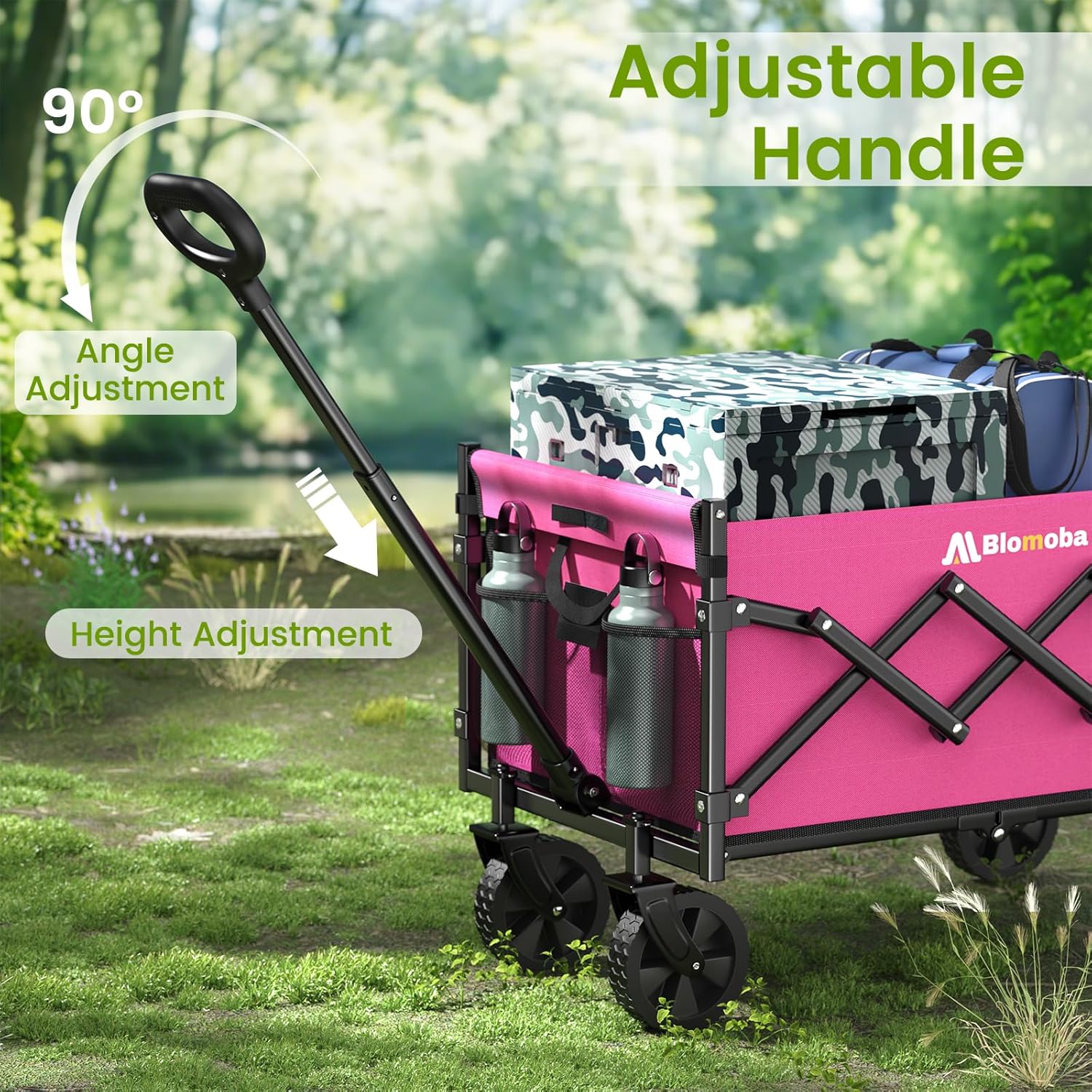 Collapsible Wagon with Wheels, 220 lbs Wagons Carts Foldable Wagon Cart with Flexible Handle, Lightweight Portable Folding Utility Grocery Shopping Cart for Grocery Sports Garden Camping, Pink-VerdiqueGarden