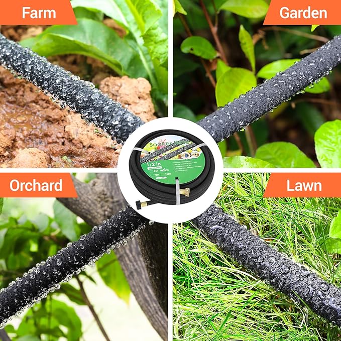 MAMIZO Soaker Hose Kit 100 ft 1/2", Solid Brass Connectors Rubber Longer Lasting, Heavy Duty Drip Hose to Save 70% Water, Soaker Hose for Garden, Lawn and Yard-VerdiqueGarden