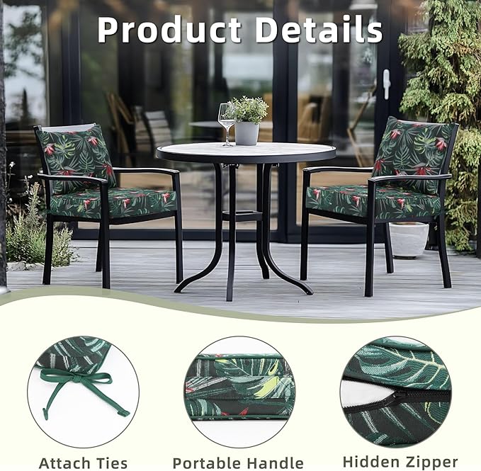 Favoyard Outdoor Seat Cushion 22 x 22 x 3 in Waterproof Pattern Fade Resistant Cover Removable Patio Furniture Cushions Deep Seat & Back Cushion Set with Adjustable Straps for Patio Chair Sofa Couch-VerdiqueGarden