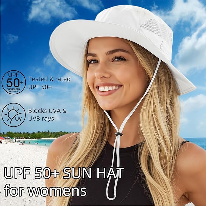 Connectyle Women's UPF 50+ Sun Hat UV Protection Wide Brim Bucket Hat Summer Beach Hats Fishing Hiking Outdoor Safari Hats-VerdiqueGarden